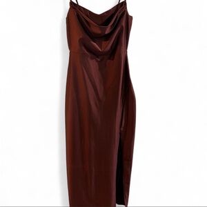 Windsor Satin Strapless Cowl Neck Dress in Burgundy
